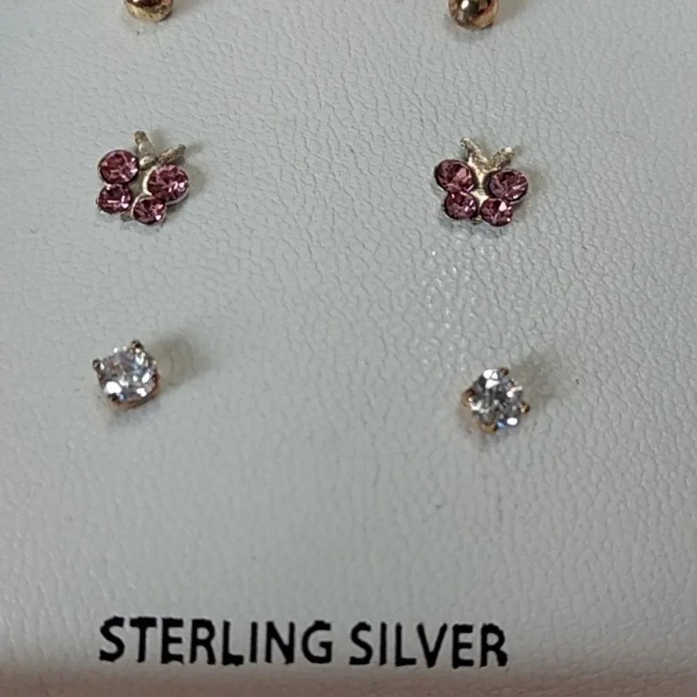 Dainty sterling silver earring set of three gold pink